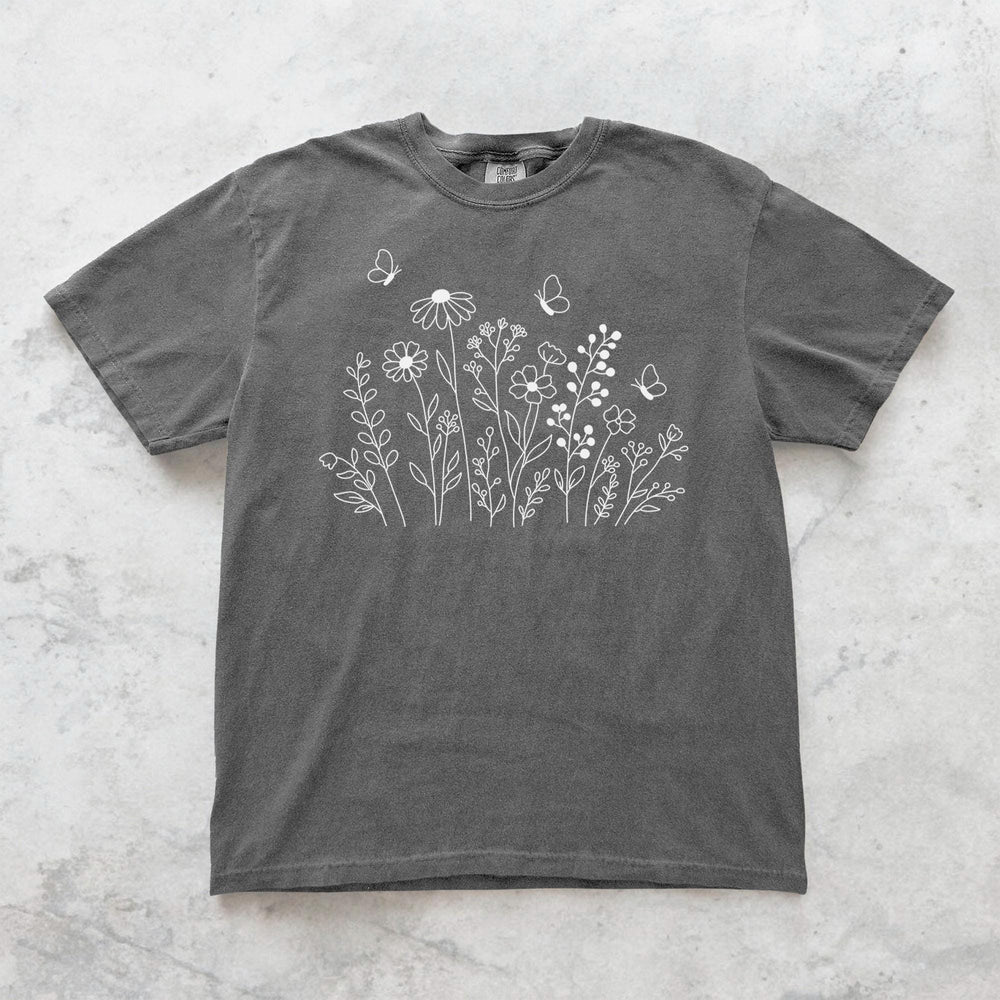White Wildflower Sketch T-Shirt