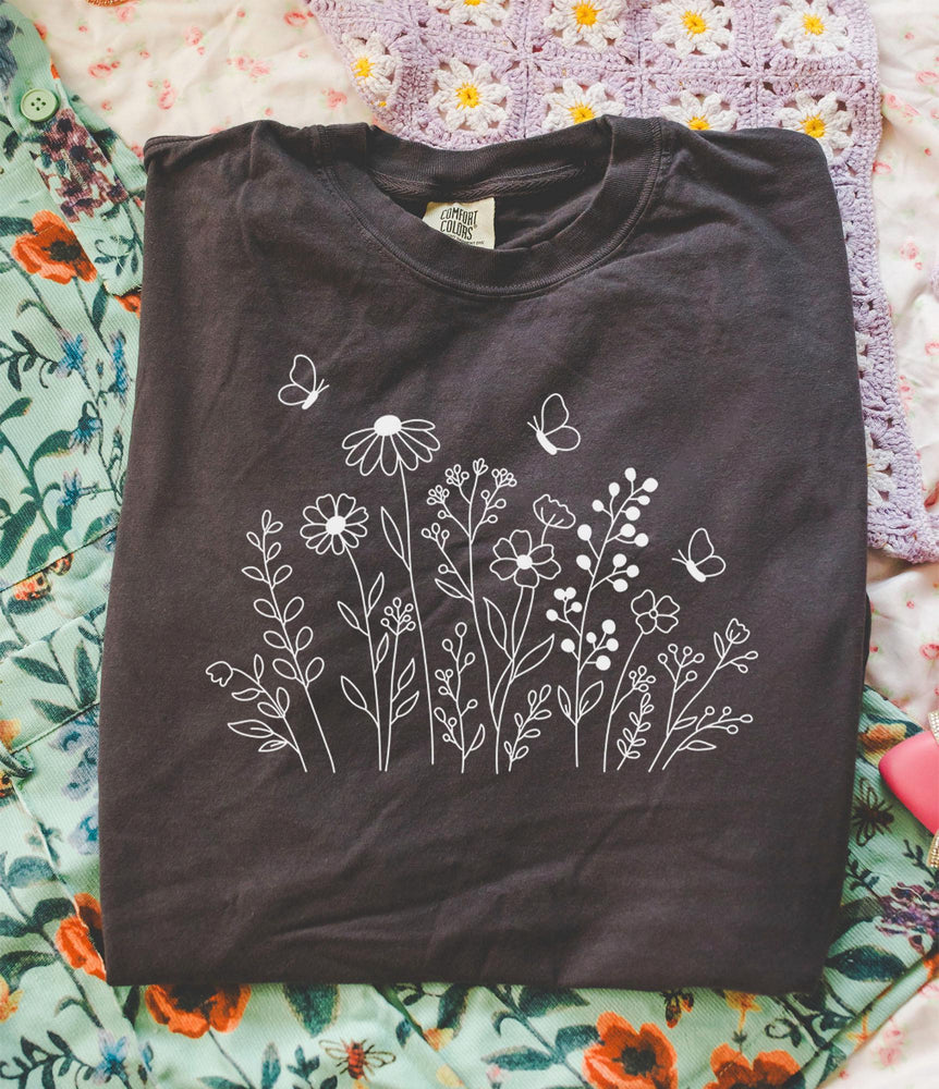 White Wildflower Sketch T-Shirt