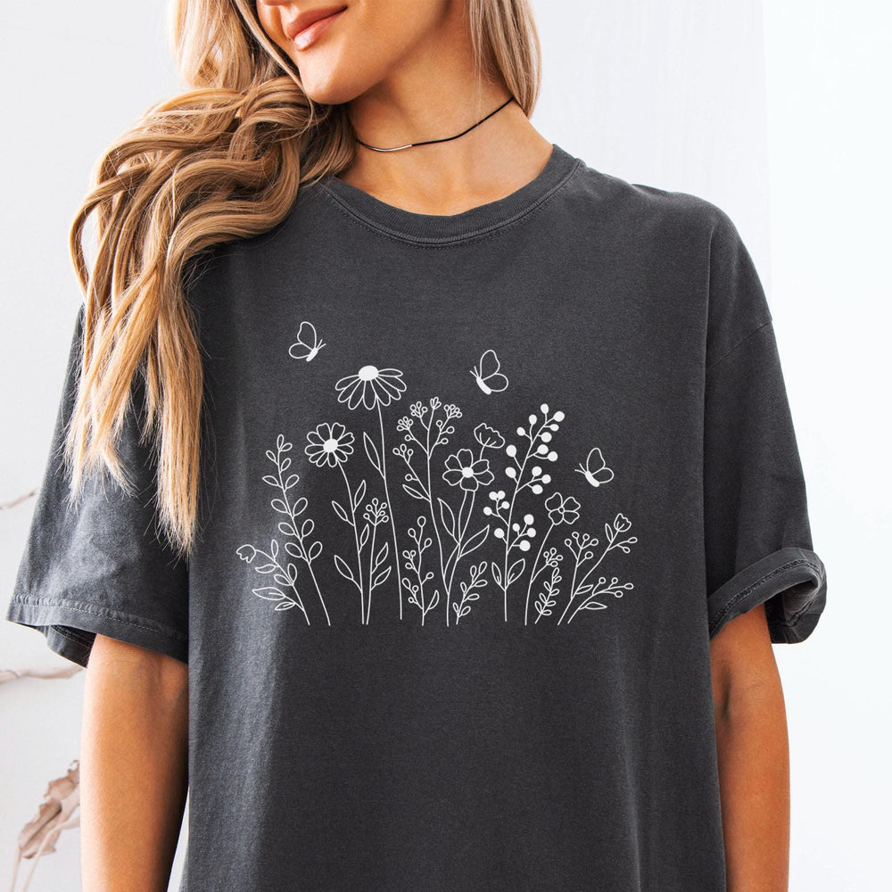 White Wildflower Sketch T-Shirt