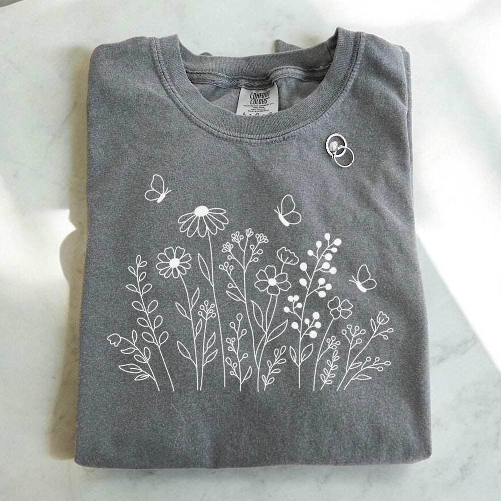 White Wildflower Sketch T-Shirt