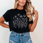 Minimal Wildflower Line Art T-Shirt - Charmed and Wyld