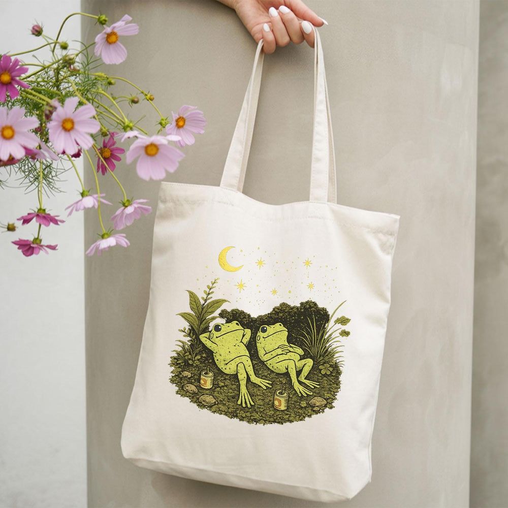 Frog Stargazing Cotton Tote Bag