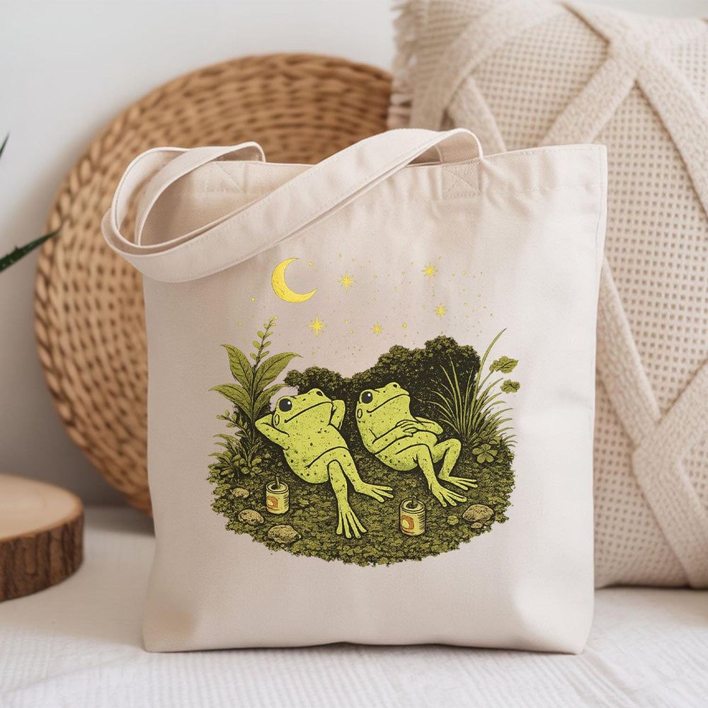 Frog Stargazing Cotton Tote Bag