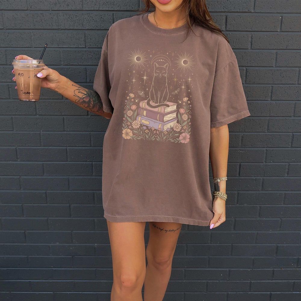 Celestial Cat on Books Tshirt