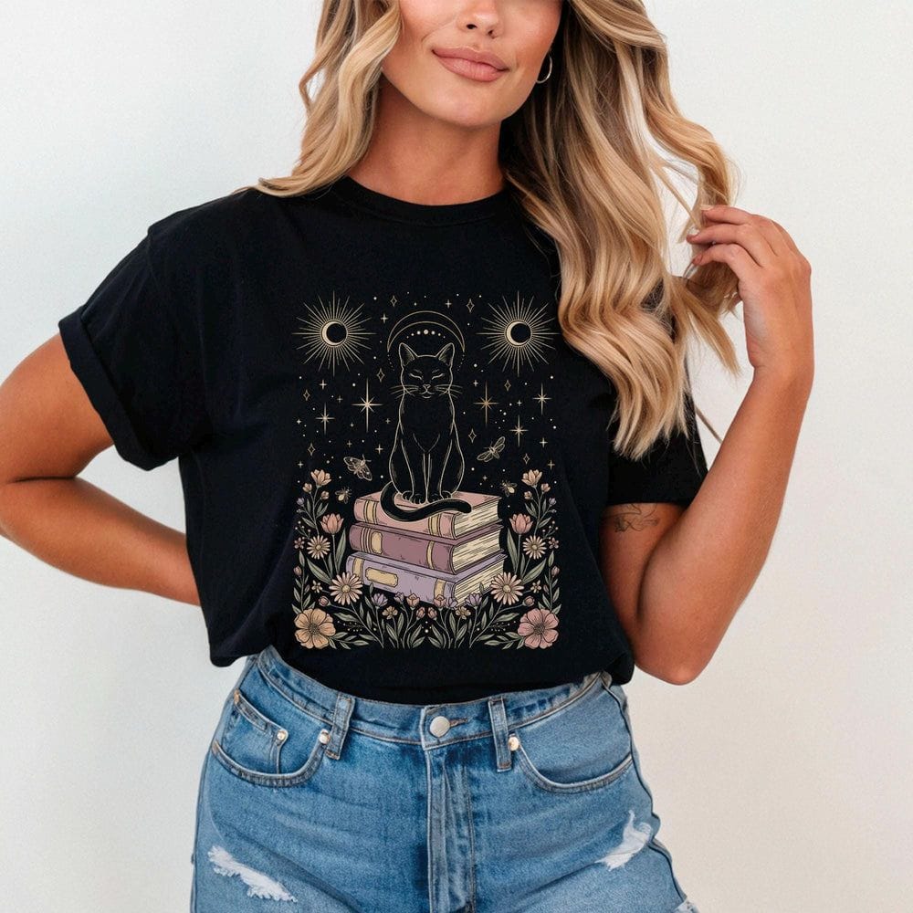Celestial Cat on Books Tshirt