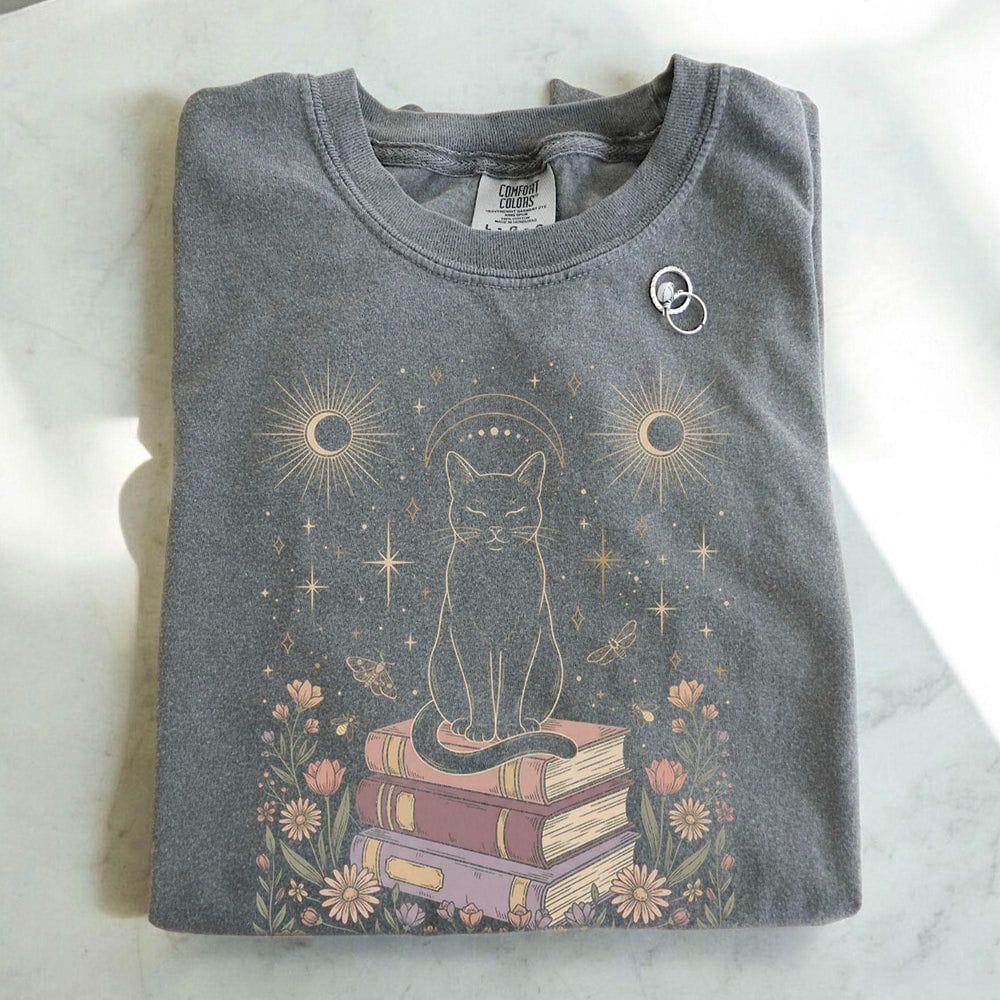 Celestial Cat on Books Tshirt