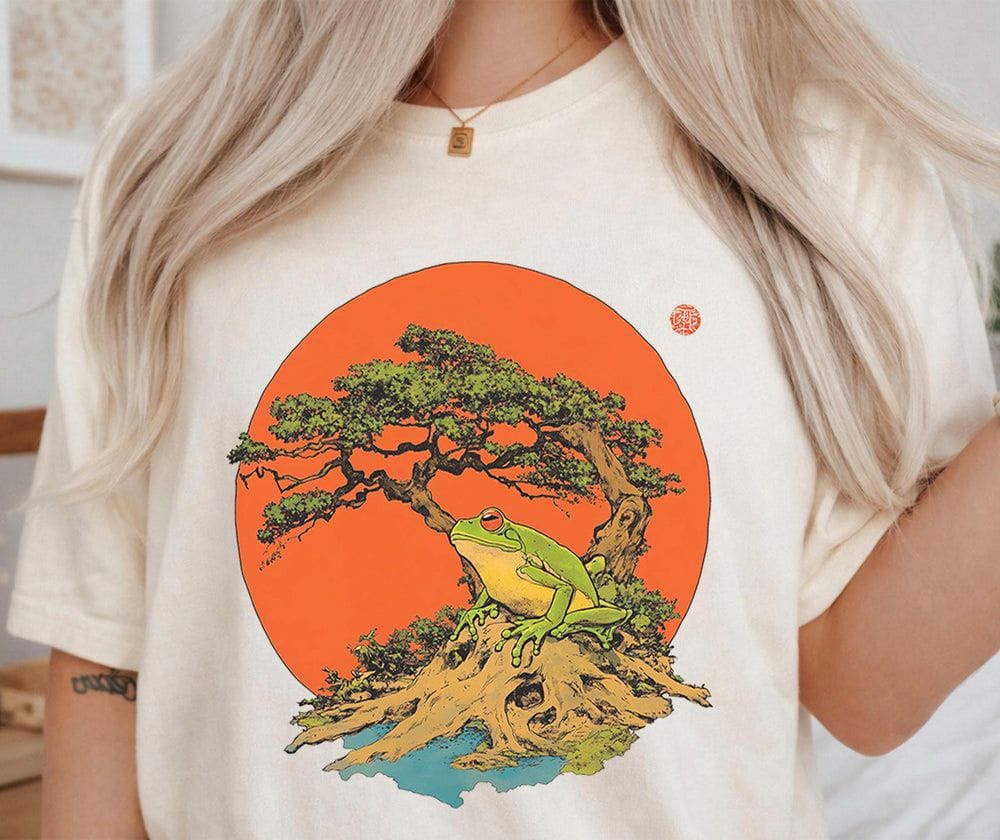Bonsai Tree Sun and Frog T-Shirt - Charmed and Wyld