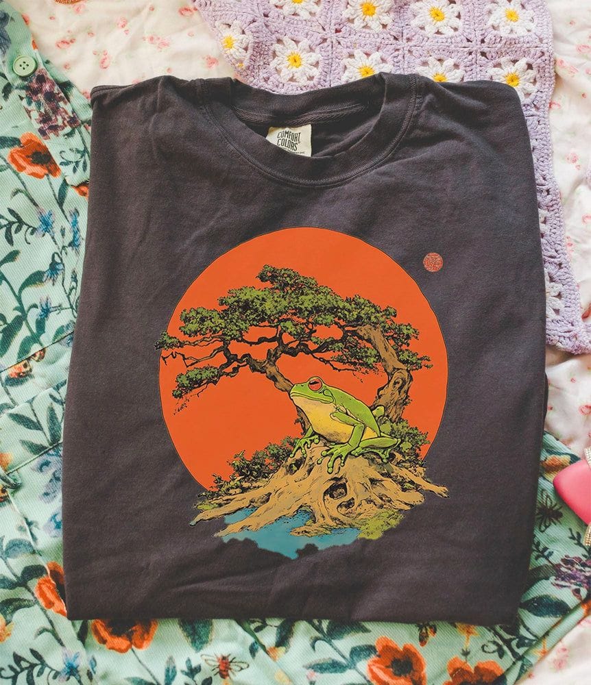 Bonsai Tree Sun and Frog T-Shirt - Charmed and Wyld