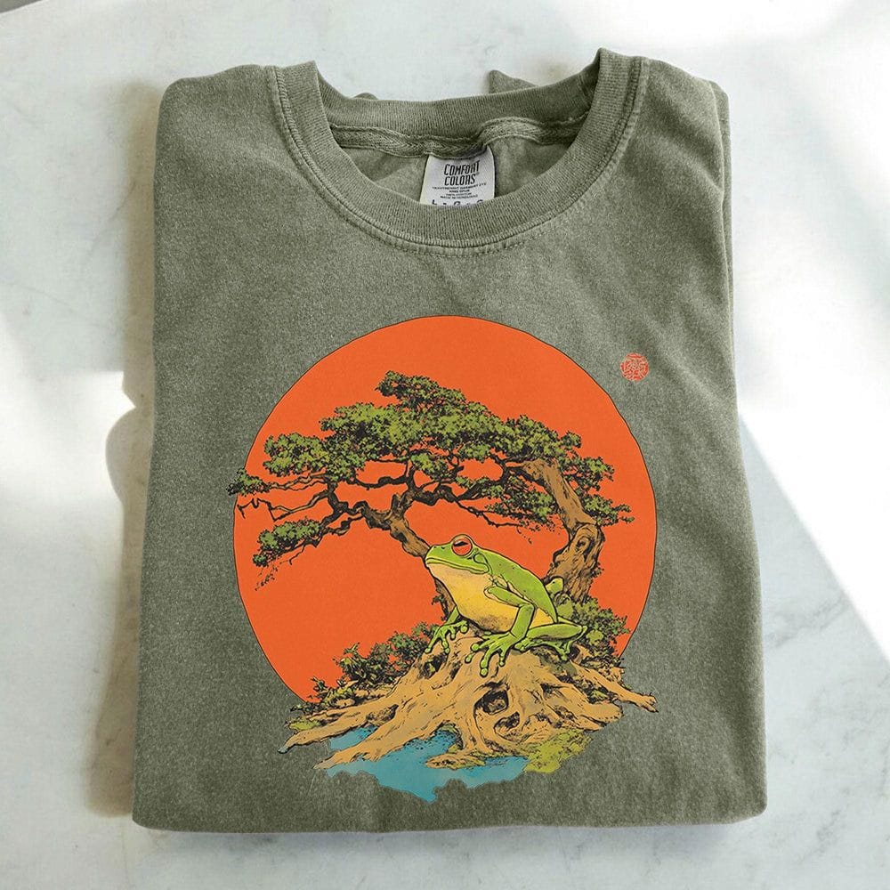 Bonsai Tree Sun and Frog T-Shirt - Charmed and Wyld