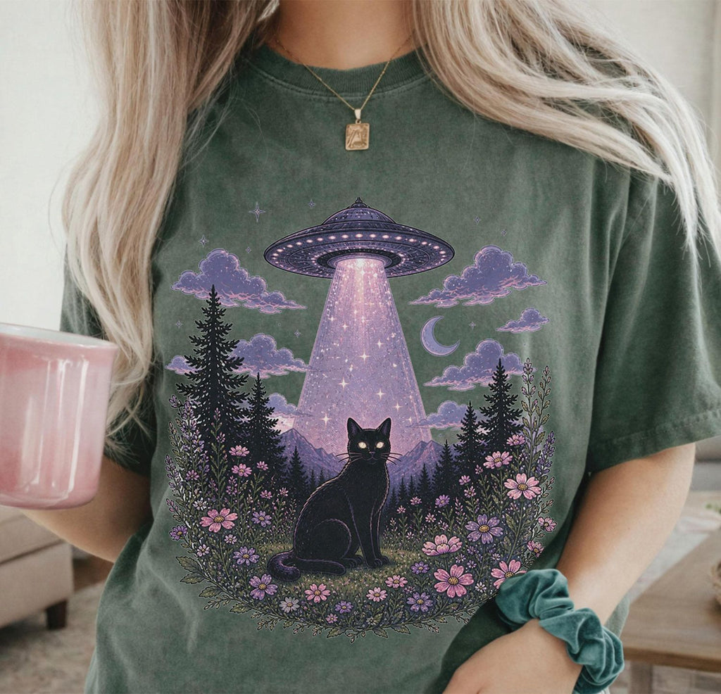 UFO Alien Abduction Cat T Shirt
