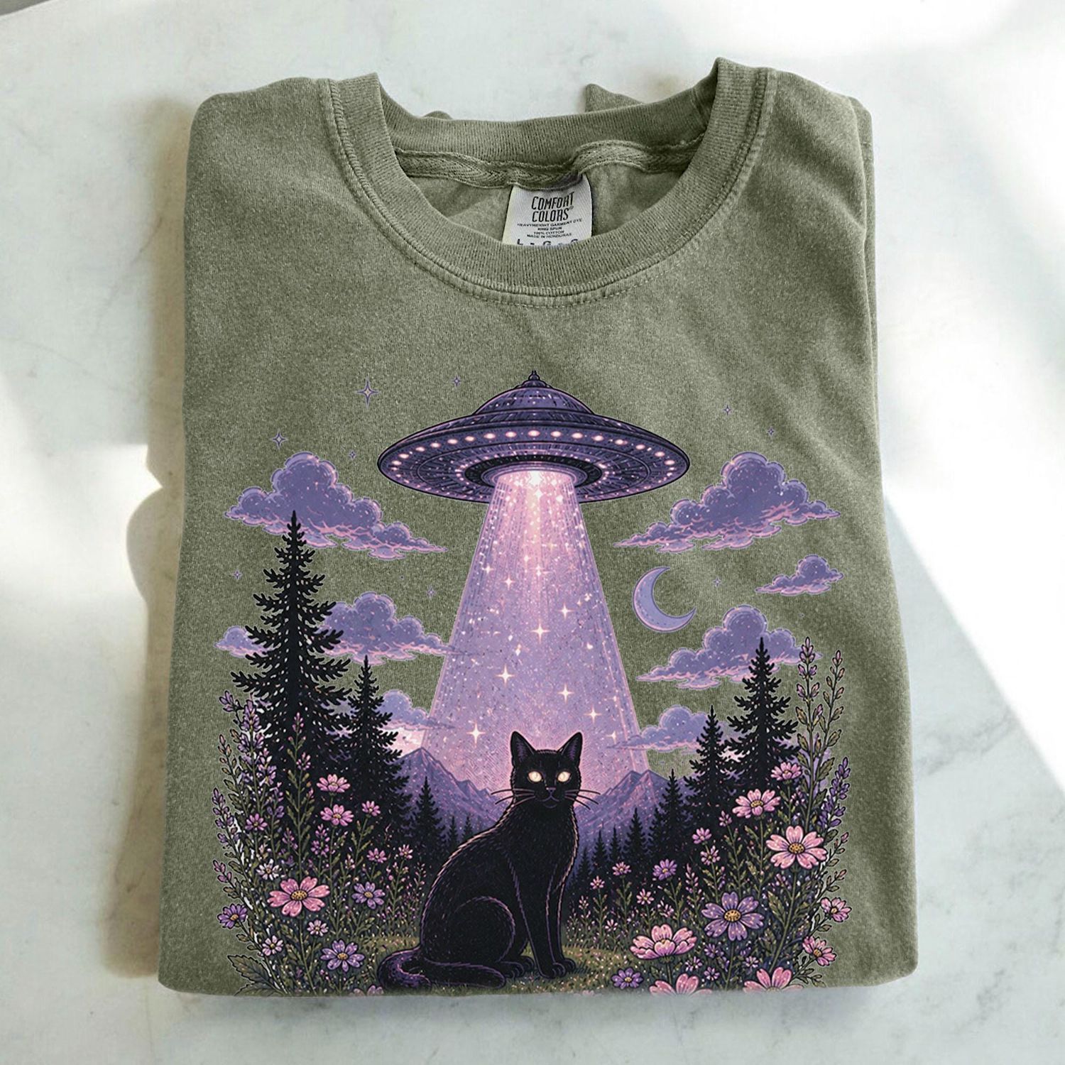 UFO Alien Abduction Cat T Shirt