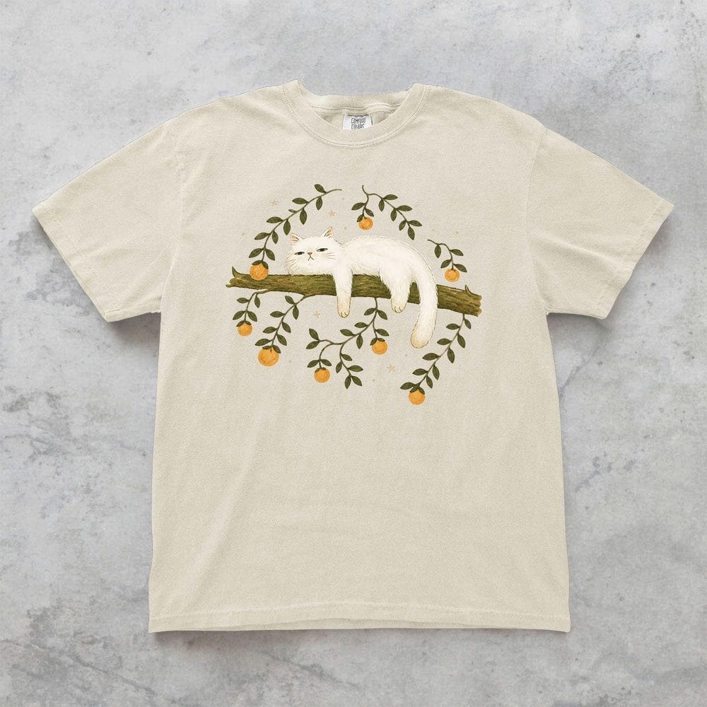 Sleepy White Cat T-Shirt - Charmed and Wyld