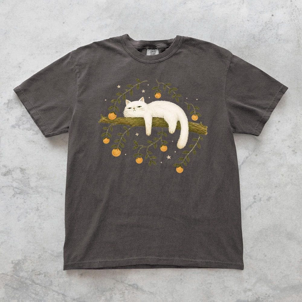 Sleepy White Cat T-Shirt - Charmed and Wyld