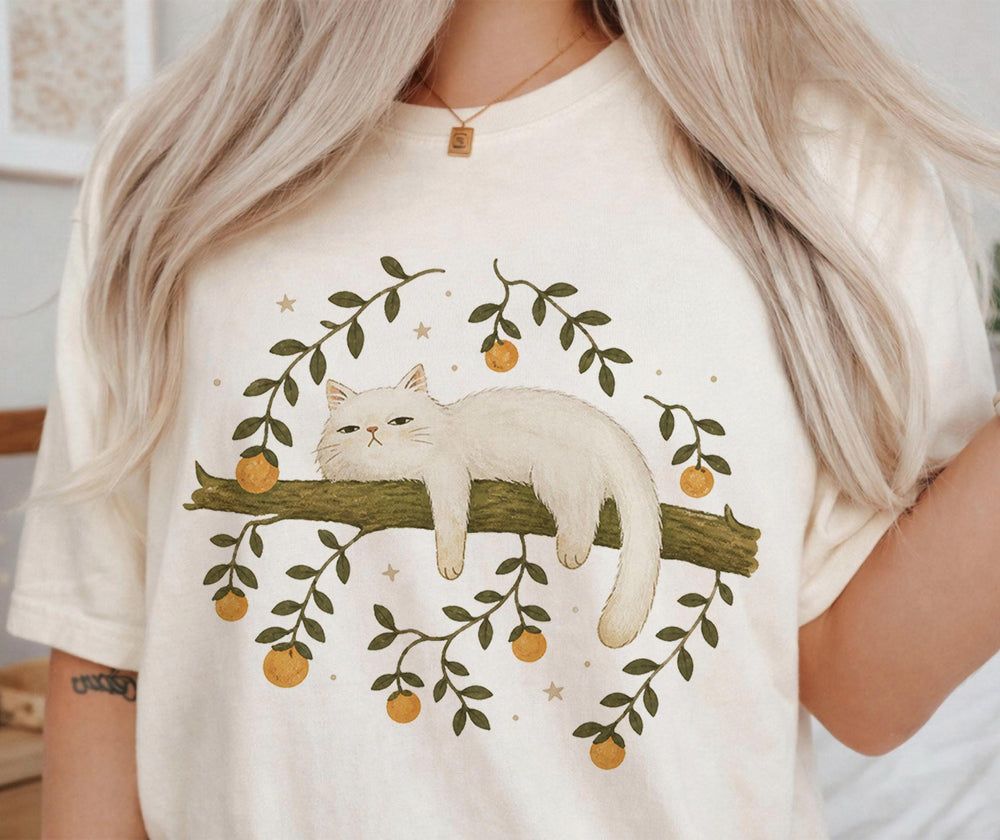 Sleepy White Cat T-Shirt