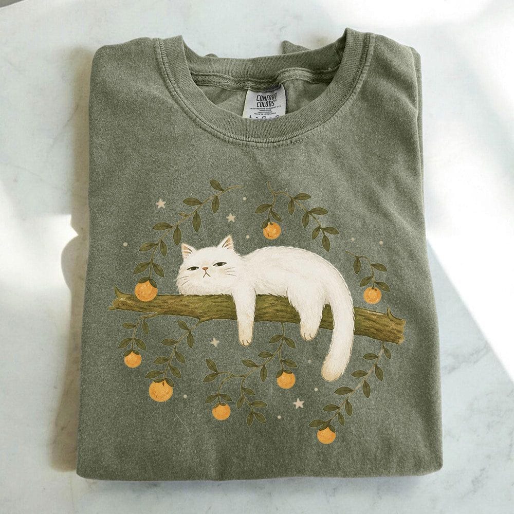 Sleepy White Cat T-Shirt - Charmed and Wyld