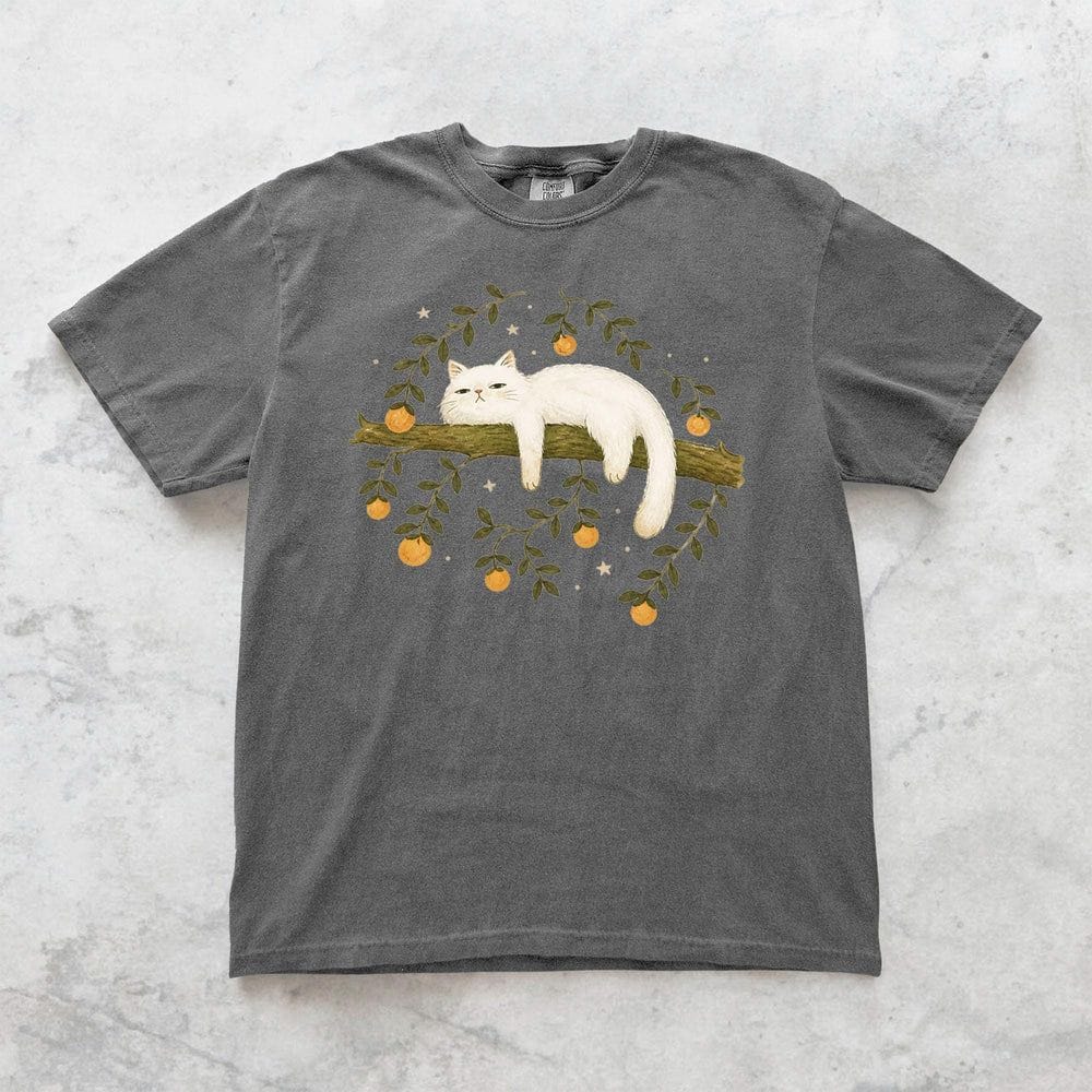 Sleepy White Cat T-Shirt - Charmed and Wyld