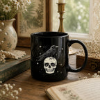 Raven Skull Black Ceramic Mug