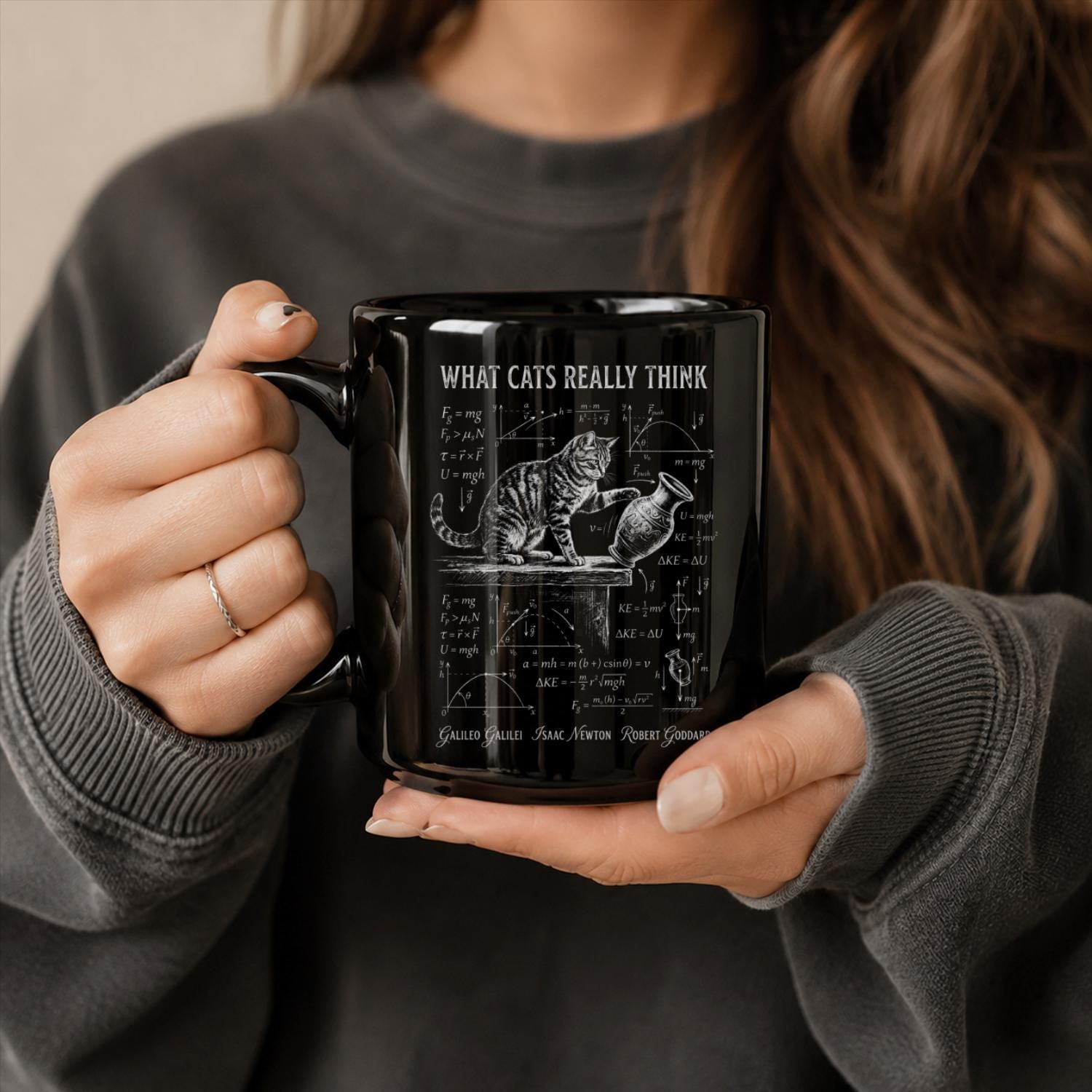Funny Cat Science Black Ceramic Mug