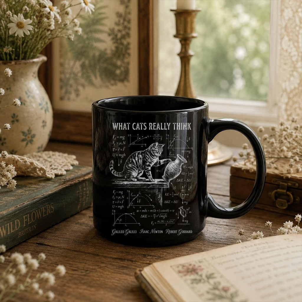 Funny Cat Science Black Ceramic Mug