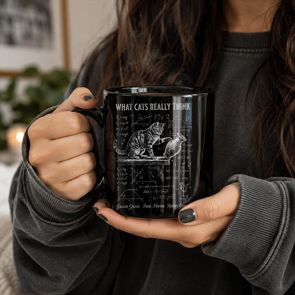 Funny Cat Science Black Ceramic Mug