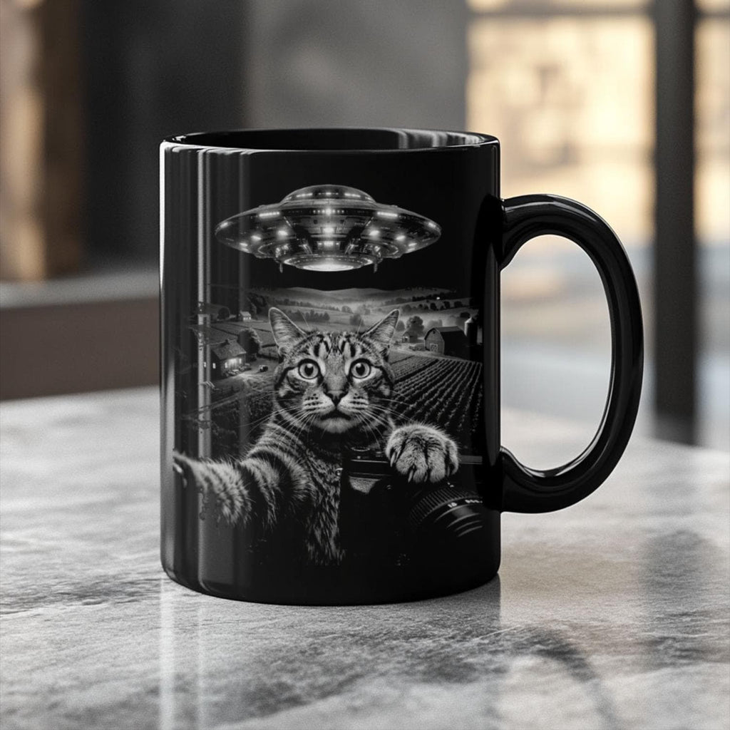 Alien Cat Black Ceramic Mug