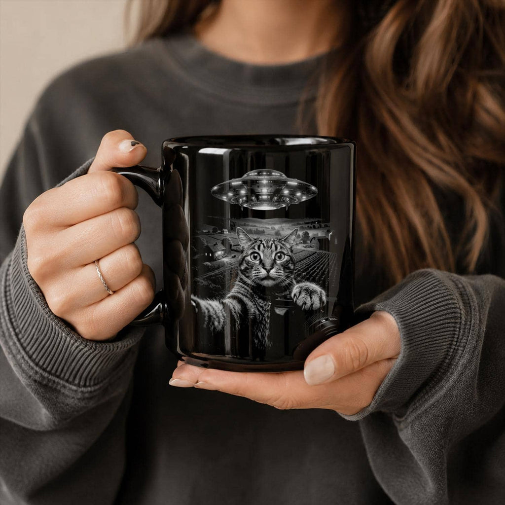 Alien Cat Black Ceramic Mug