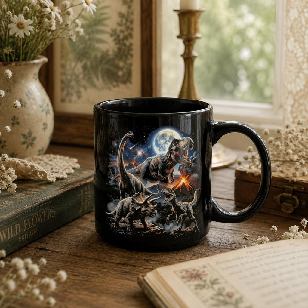 Dinosaur Mug, Jurassic Black Ceramic Mug