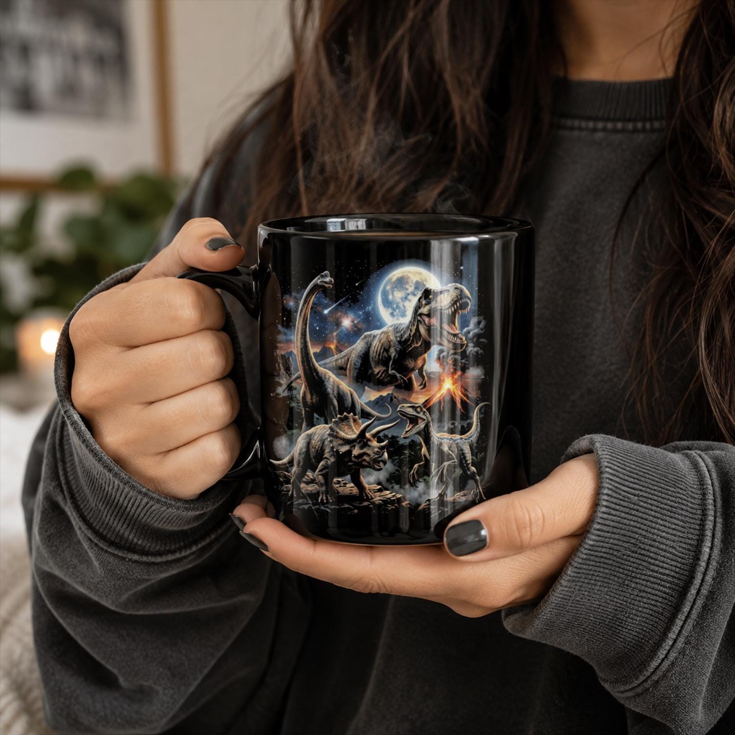 Dinosaur Mug, Jurassic Black Ceramic Mug