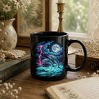 Moonlit Dolphin Black Ceramic Mug