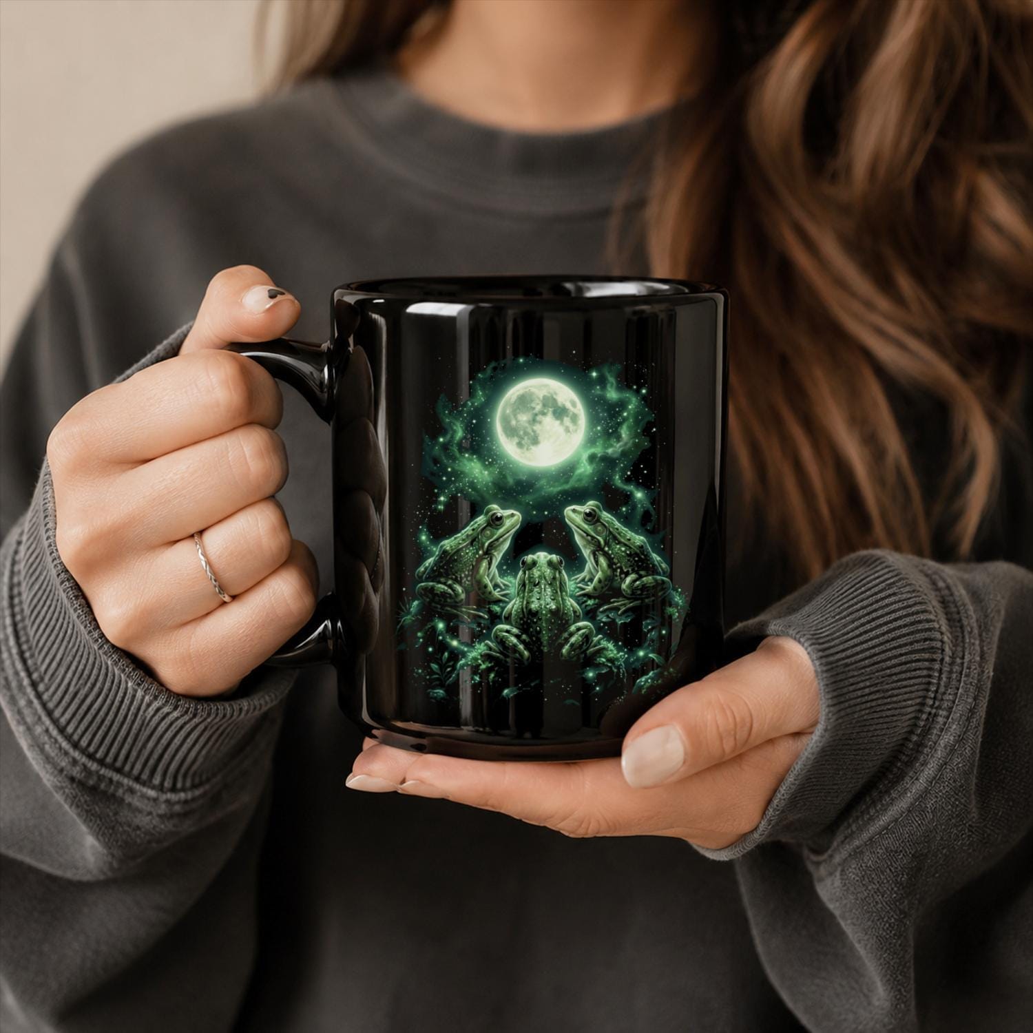 Mystical Frog Black Ceramic Mug