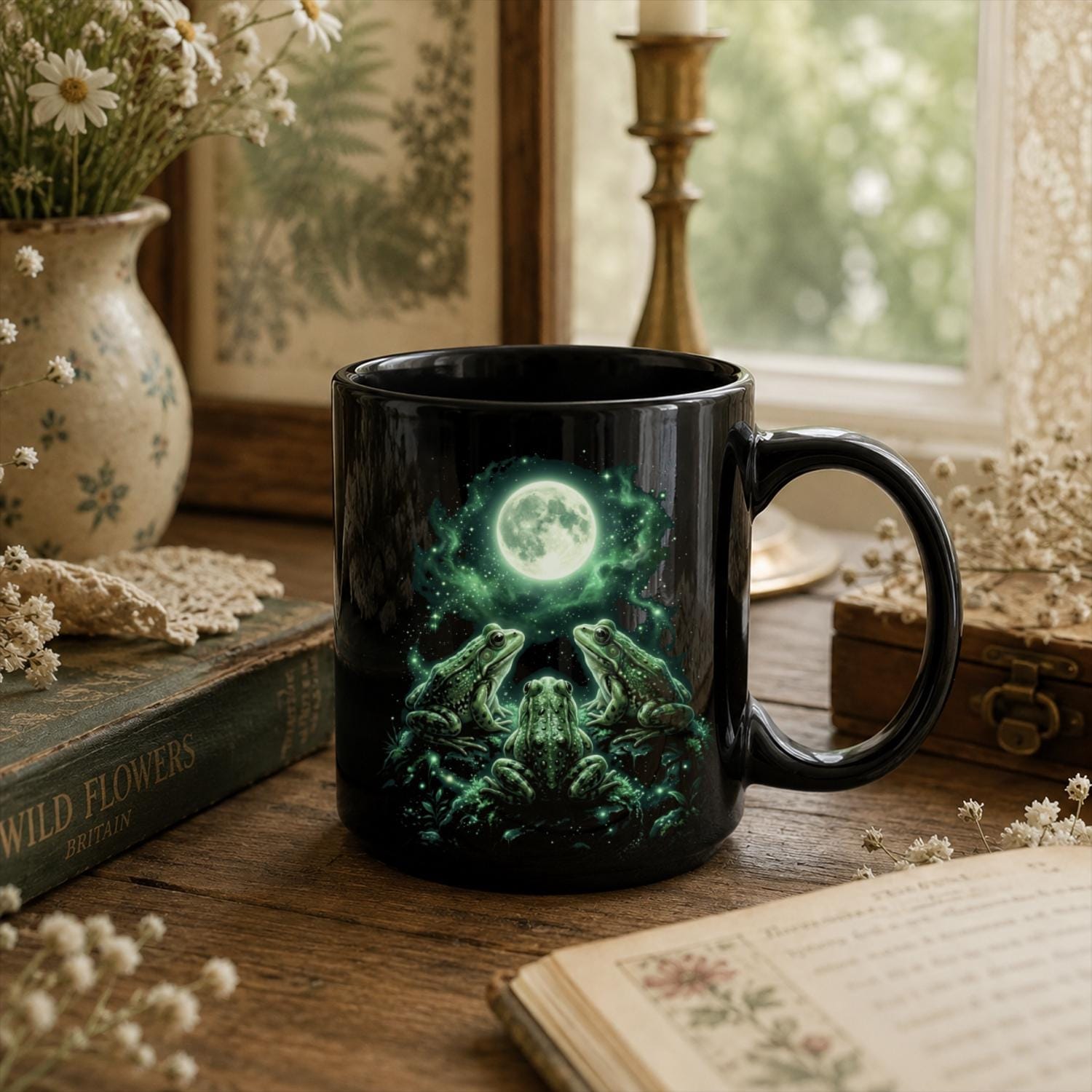 Mystical Frog Black Ceramic Mug