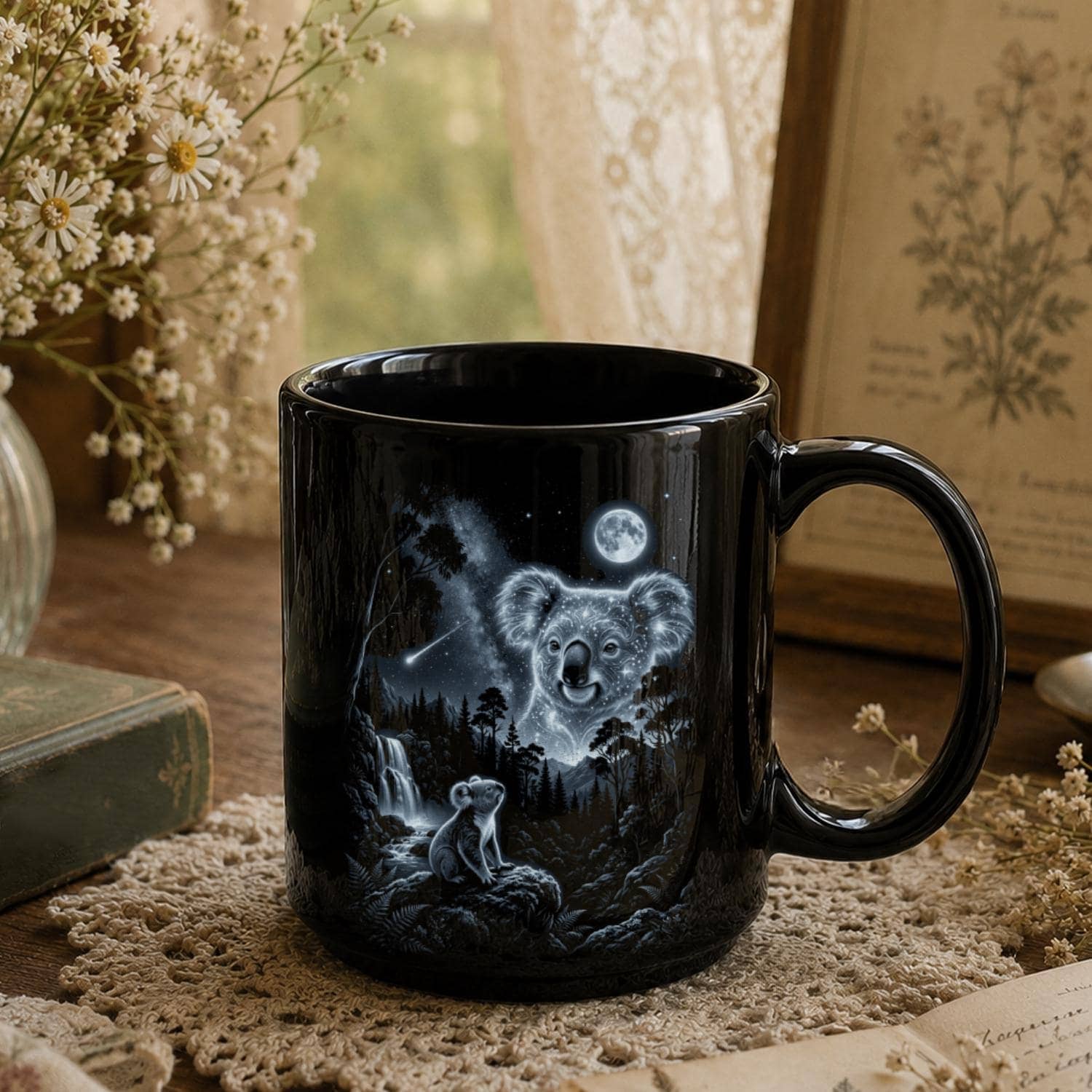 Mystical Koala Black Ceramic Mug