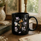 Fairy Cat Mug, Cat Lover Coffee Mug, Whimsical Cat Mug, Fairycore Gift, Cottagecore Mug, Fantasy Cat Cup, Cute Cat Mug, Black Ceramic Mug