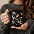 Fairy Cat Mug, Cat Lover Coffee Mug, Whimsical Cat Mug, Fairycore Gift, Cottagecore Mug, Fantasy Cat Cup, Cute Cat Mug, Black Ceramic Mug