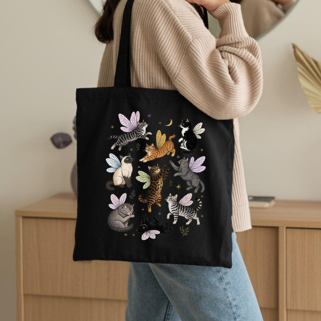 Fairy Cat Tote Bag, Cat Lover Tote, Cottagecore Tote Bag, Fairycore Bag, Whimsical Cat Gift, Fantasy Cat Tote, Cute Reusable Shopping Bag