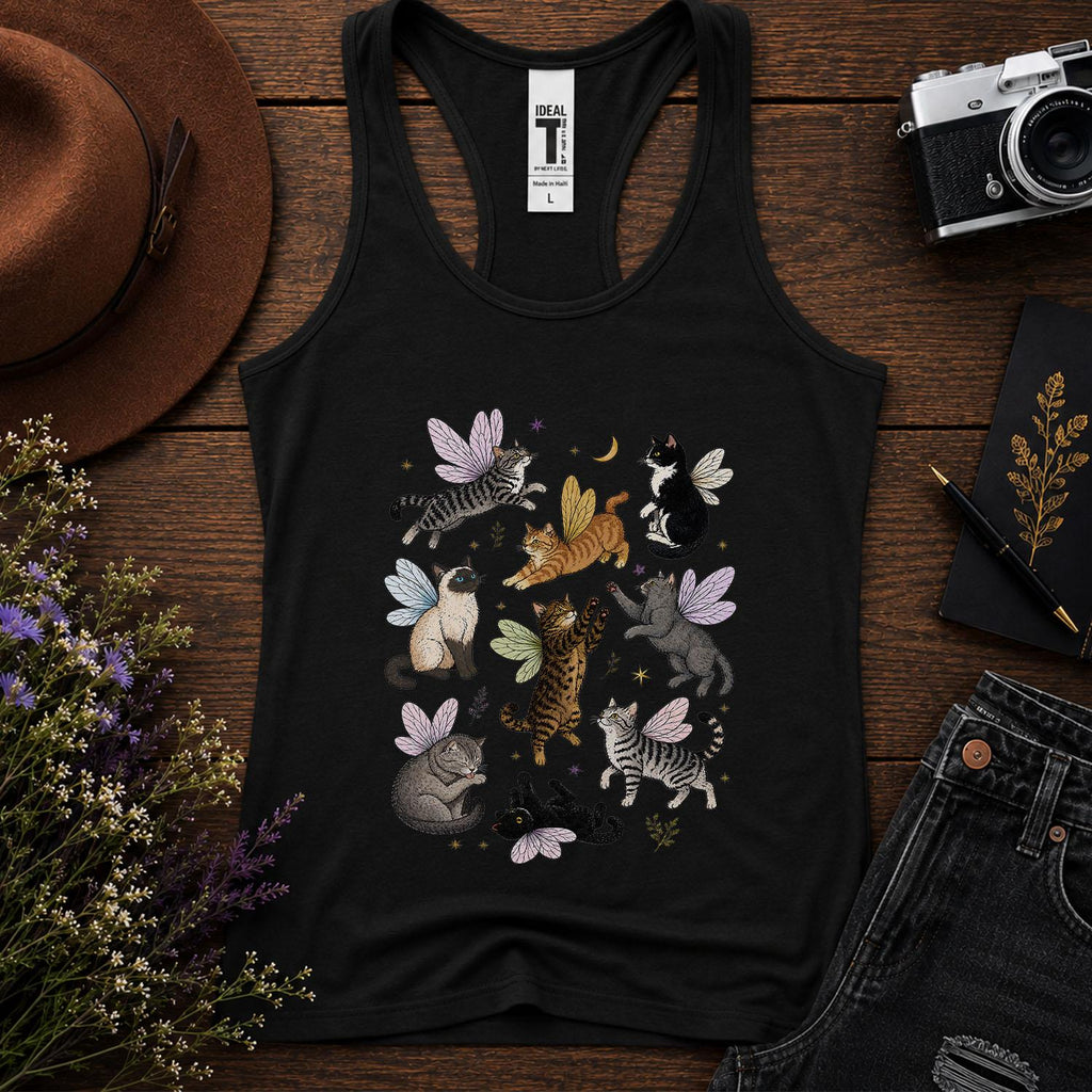 Fairy Cat Tank Top, Cat Lover Racerback Tank, Fairycore Tank Top, Cottagecore Cat Shirt, Whimsical Cat Gift, Fantasy Tank, Cute Summer Top