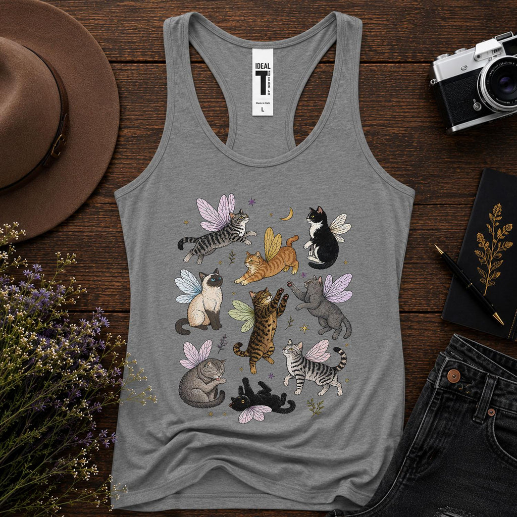 Fairy Cat Tank Top, Cat Lover Racerback Tank, Fairycore Tank Top, Cottagecore Cat Shirt, Whimsical Cat Gift, Fantasy Tank, Cute Summer Top