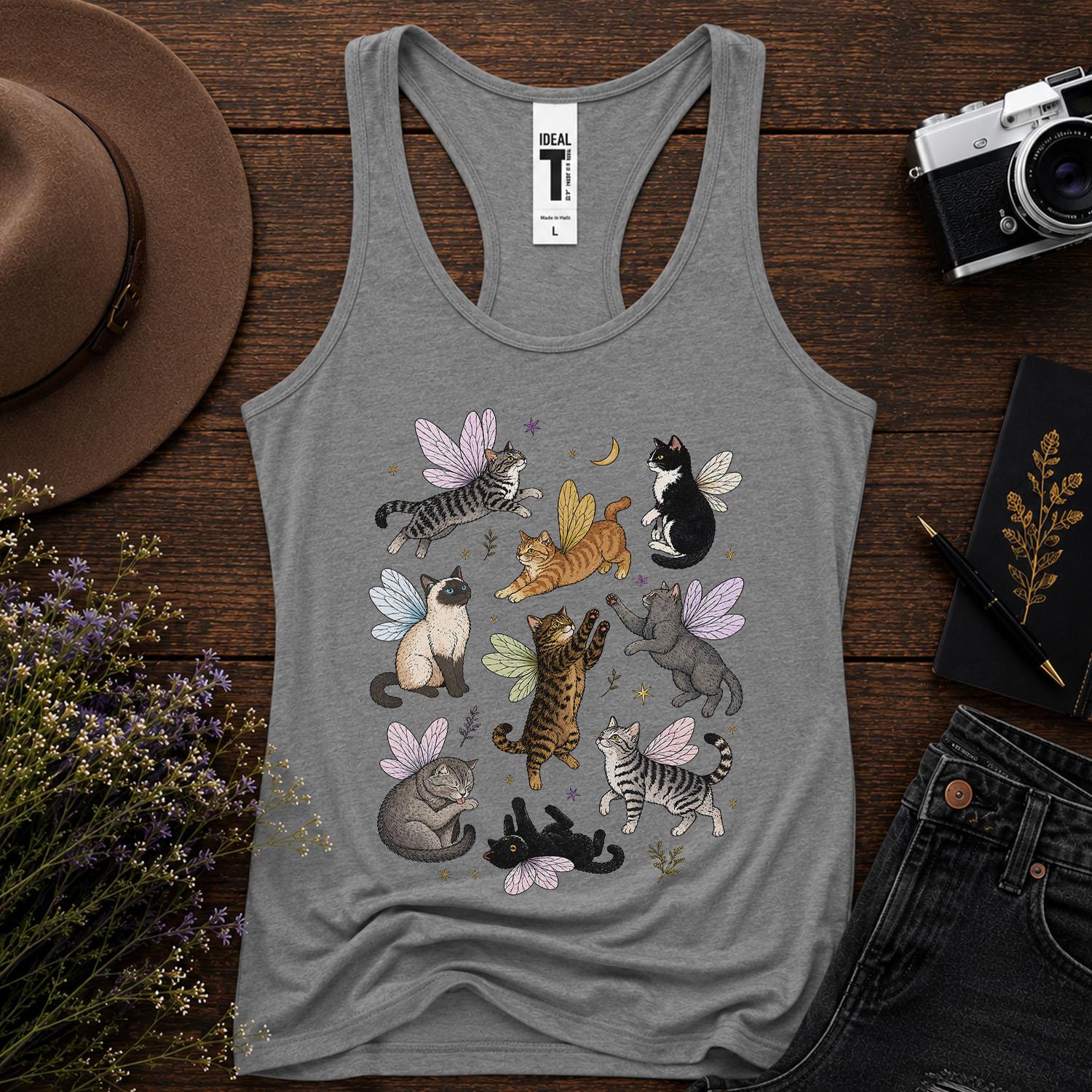 Fairy Cat Tank Top, Cat Lover Racerback Tank, Fairycore Tank Top, Cottagecore Cat Shirt, Whimsical Cat Gift, Fantasy Tank, Cute Summer Top