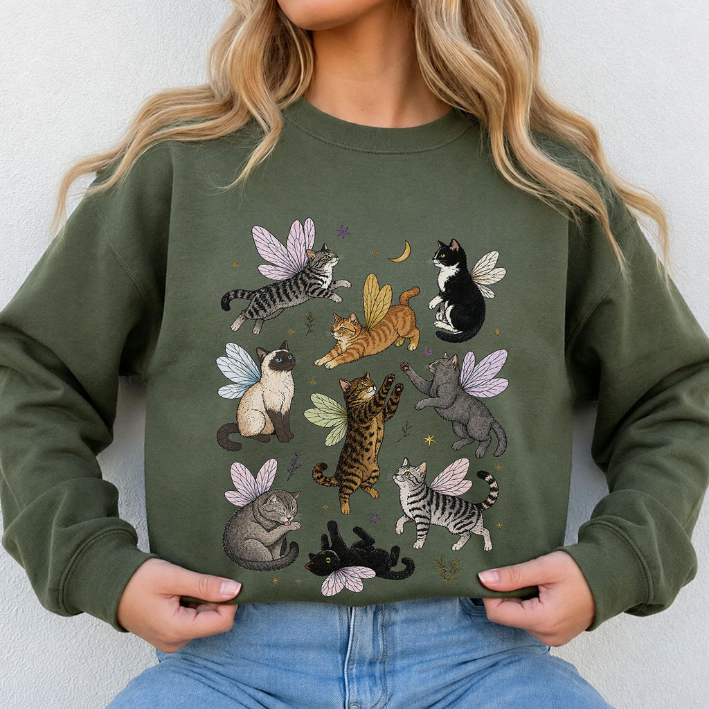 Fairy Cat Sweatshirt, Cat Lover Crewneck, Cottagecore Sweatshirt, Fairycore Whimsical Cat Sweater, Fantasy Cat Jumper, Cute Cat Mom Gift