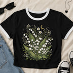 Lily of the Valley Crop Top, Botanical Ringer Tee, Cottagecore Crop Tee, Floral Crop Top, Wildflower Shirt, Nature Lover Garden Aesthetic