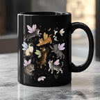 Fairy Cat Mug, Cat Lover Coffee Mug, Whimsical Cat Mug, Fairycore Gift, Cottagecore Mug, Fantasy Cat Cup, Cute Cat Mug, Black Ceramic Mug
