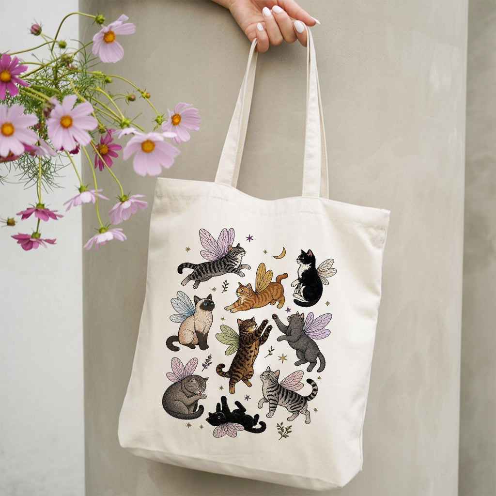 Fairy Cat Tote Bag, Cat Lover Tote, Cottagecore Tote Bag, Fairycore Bag, Whimsical Cat Gift, Fantasy Cat Tote, Cute Reusable Shopping Bag