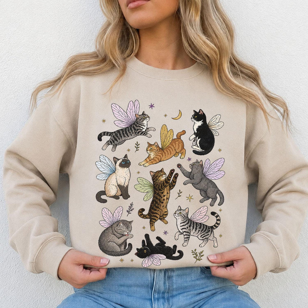 Fairy Cat Sweatshirt, Cat Lover Crewneck, Cottagecore Sweatshirt, Fairycore Whimsical Cat Sweater, Fantasy Cat Jumper, Cute Cat Mom Gift