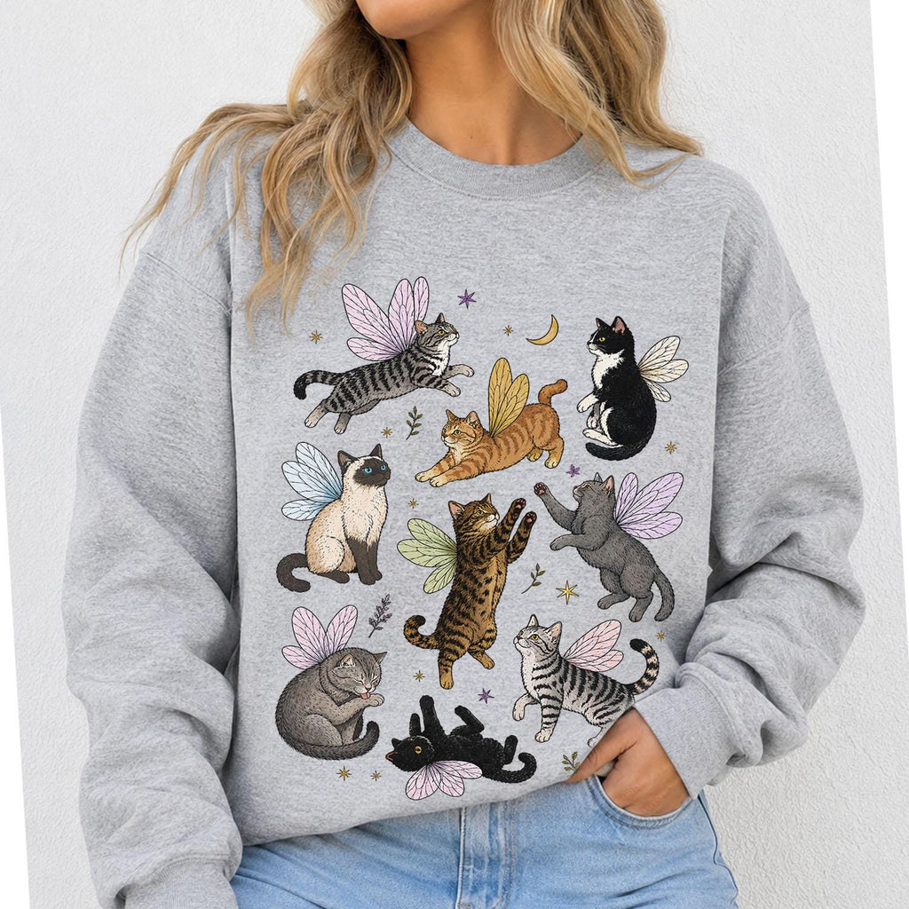 Fairy Cat Sweatshirt, Cat Lover Crewneck, Cottagecore Sweatshirt, Fairycore Whimsical Cat Sweater, Fantasy Cat Jumper, Cute Cat Mom Gift