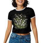 Lily of the Valley Crop Top, Botanical Ringer Tee, Cottagecore Crop Tee, Floral Crop Top, Wildflower Shirt, Nature Lover Garden Aesthetic