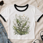 Lily of the Valley Crop Top, Botanical Ringer Tee, Cottagecore Crop Tee, Floral Crop Top, Wildflower Shirt, Nature Lover Garden Aesthetic