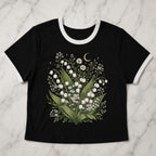 Lily of the Valley Crop Top, Botanical Ringer Tee, Cottagecore Crop Tee, Floral Crop Top, Wildflower Shirt, Nature Lover Garden Aesthetic