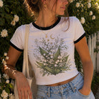 Lily of the Valley Crop Top, Botanical Ringer Tee, Cottagecore Crop Tee, Floral Crop Top, Wildflower Shirt, Nature Lover Garden Aesthetic
