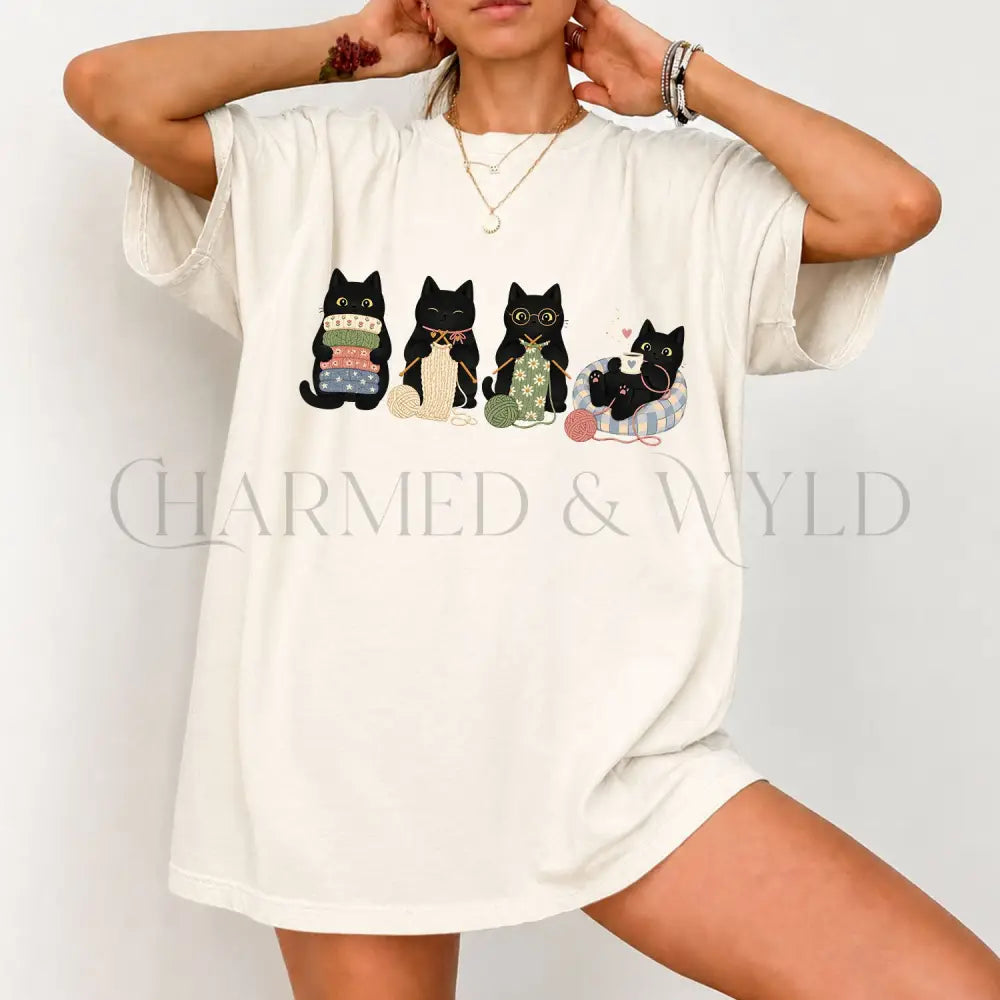 Knitting Black Cats Comfort Colors T-Shirt - T-Shirt