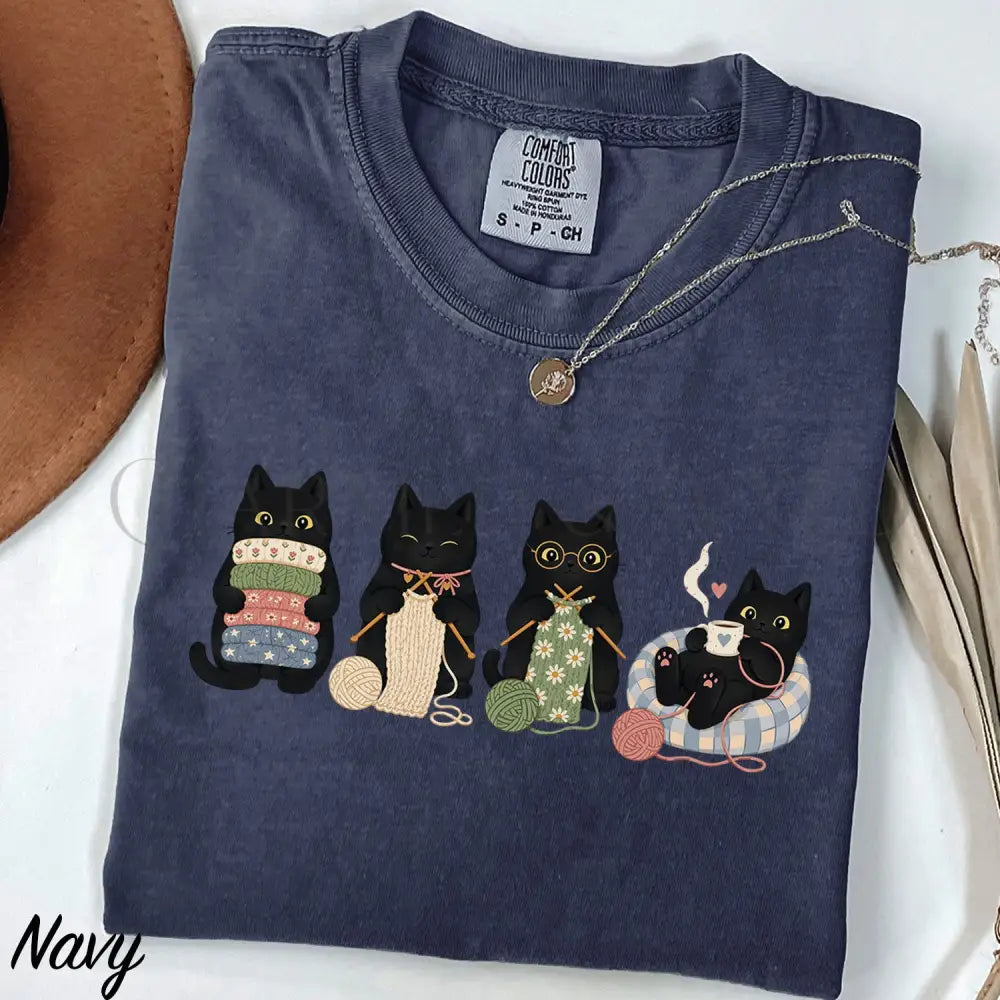Knitting Black Cats Comfort Colors T-Shirt - T-Shirt